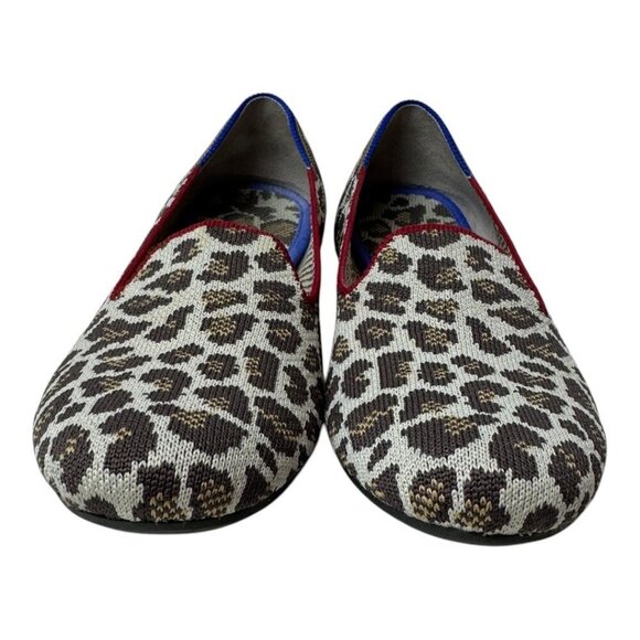 Rothy's Shoes Women 7 Brown Mocha Spot Leopard Ballet Flats Loafers Preppy Knit - Picture 5 of 14